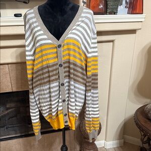 Sean John Gray and Yellow Striped Cardigan